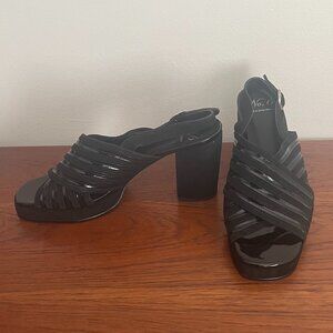 No. 6 Store Black Suede and Patent Leather Slingback Platform Sandals - Size 9